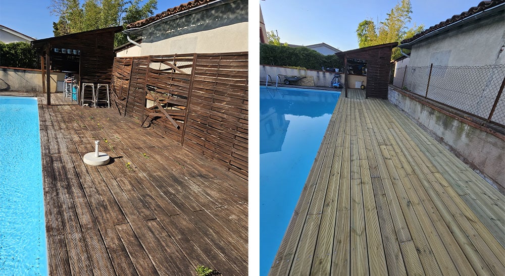 Réfection du sol et des cloisons en bois de la piscine